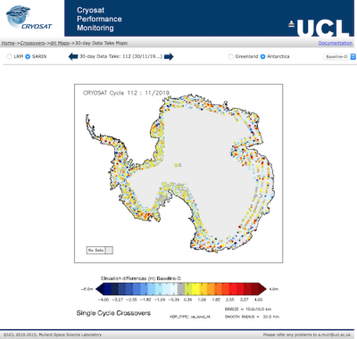 Example of Cryosat quality assurance data generated by MSSL