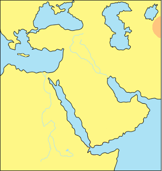 map of the Near East, with the origin of lapis lazuli marked (modern Afghanistan)