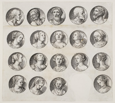 Anonymous. 'Sheet of Nineteen Heads in Circle'