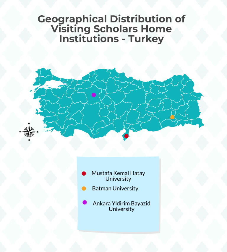 Detailed geographical distribution of home institutions for Turkish scholars