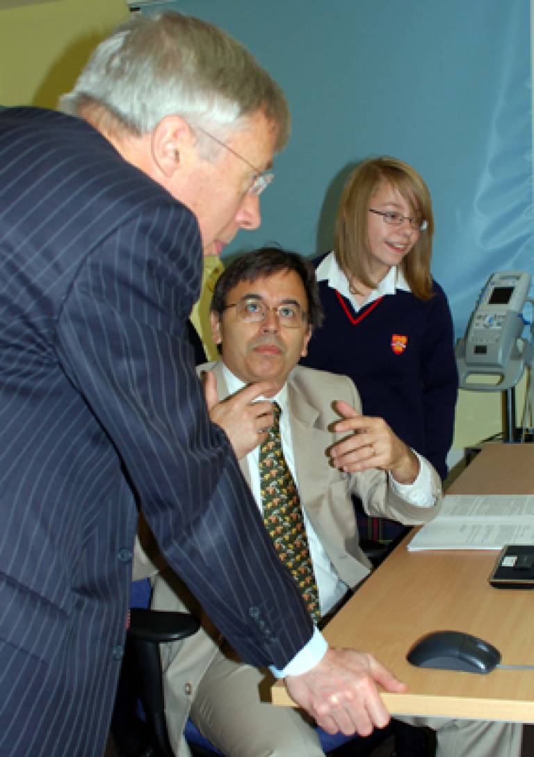 Health minister Earl Howe, patient Julia Margetts and Professor Steven Brocchini