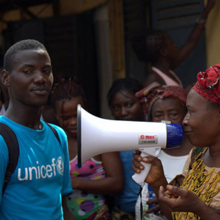 As part of the Ebola sensitization, UNICEF asked community members to repeat what they have learned about Ebola