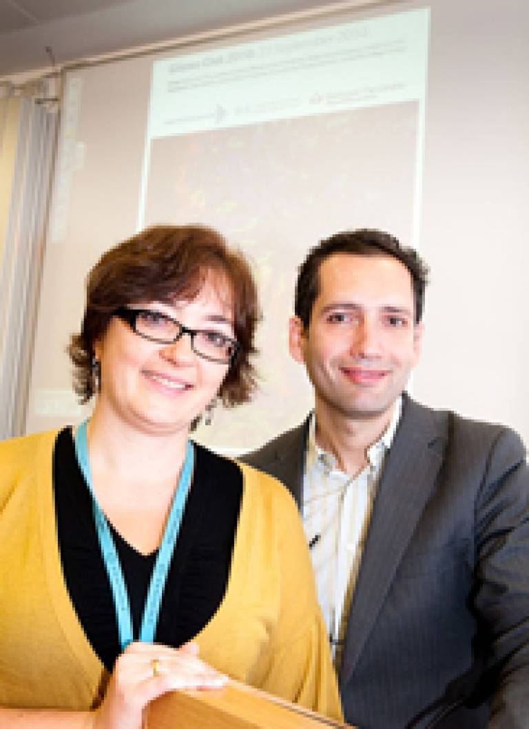 Professor Paolo Salomoni (Samantha Dickson Brain Cancer Unit at UCL) and Professor Silvia Marino (Barts and The London School of Medicine at Queen Mary University of London) at the 'Glioma Club' Symposium.