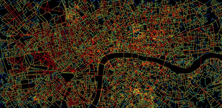 Space syntax map of London showing degree centrality
