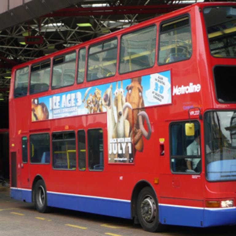London bus featuring 'T-side' advertisement