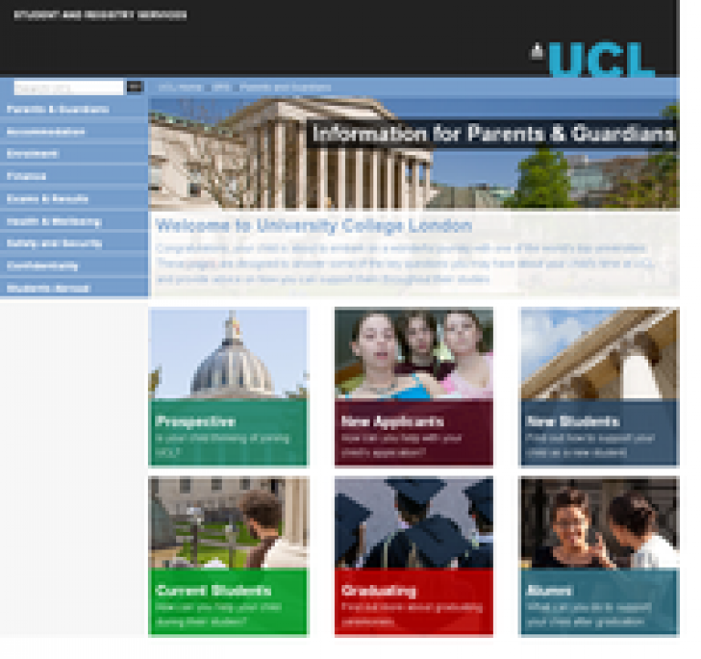 UCL parents website screenshot