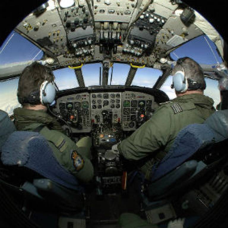 300sq RAF Pilot Training in Cockpit of Nimrod Aircraft