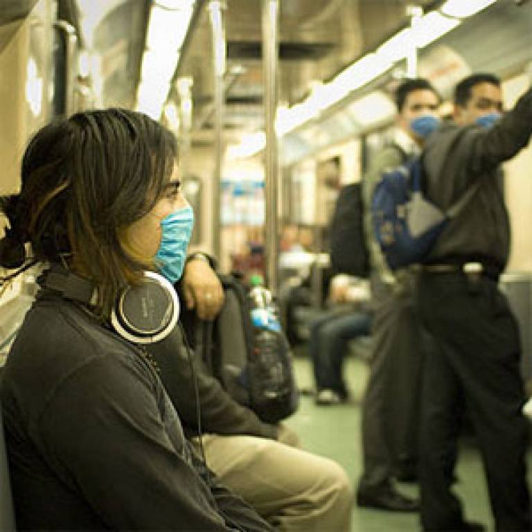 Masked train passengers in Mexico City during 2009 Swine Flu outbreak