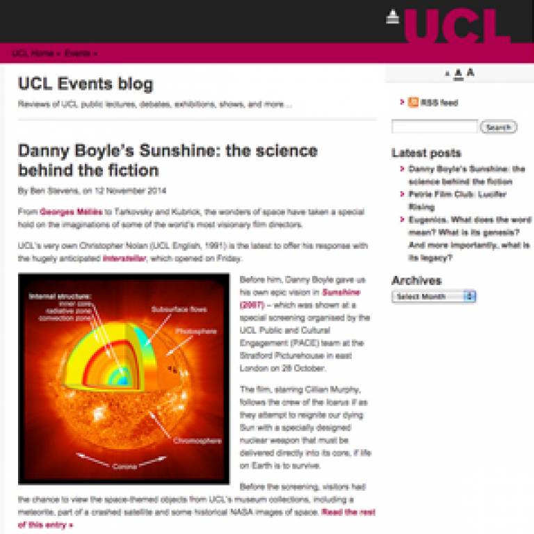 UCL Events blog screenshot