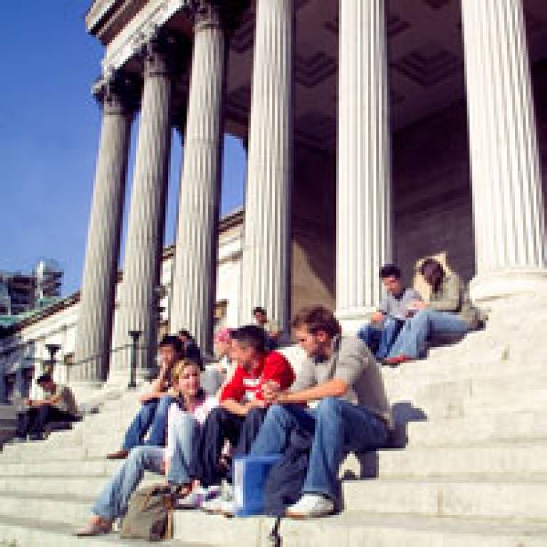 Students in front of the UCL portico