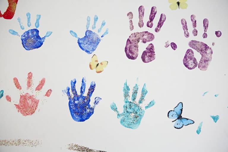Children's handprints at the Anna Freud Centre