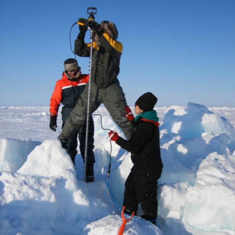 Drilling a ridge in the Arctic snow
