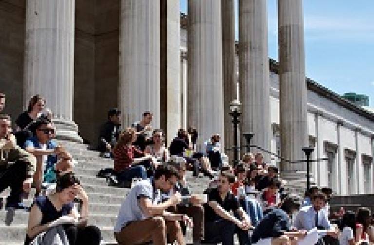 Students on the steps of portico