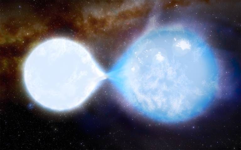 artist's impression of the binary star on course for a black hole merger
