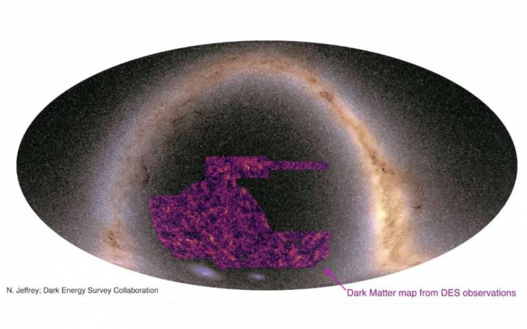 mass map superimposed on an image of the Milky Way