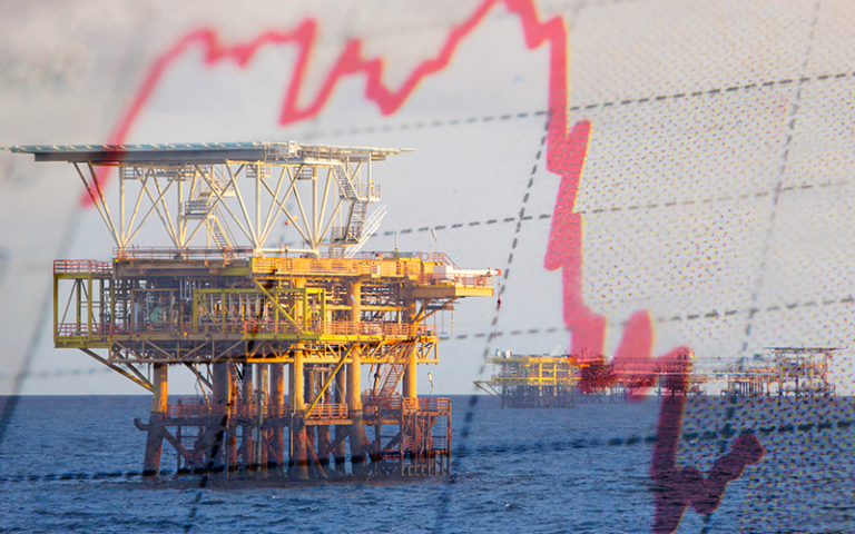 an image of an oil rig with a graph overlayed