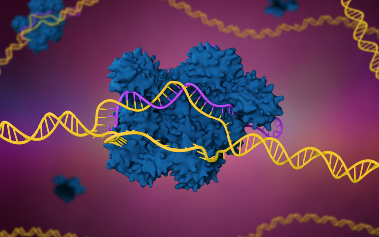 3d render of the CRISPR-Cas9 genome editing system