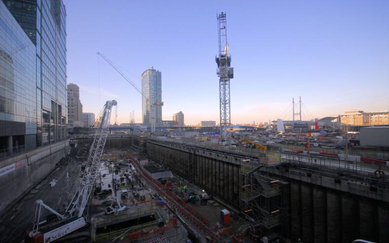 Construction of Crossrail at Canary Wharf in 2011