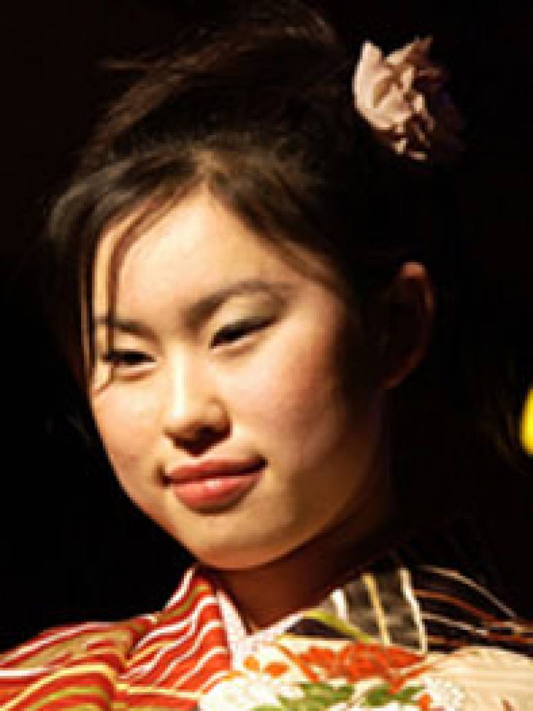 A UCL student models a traditional Japanese costume
