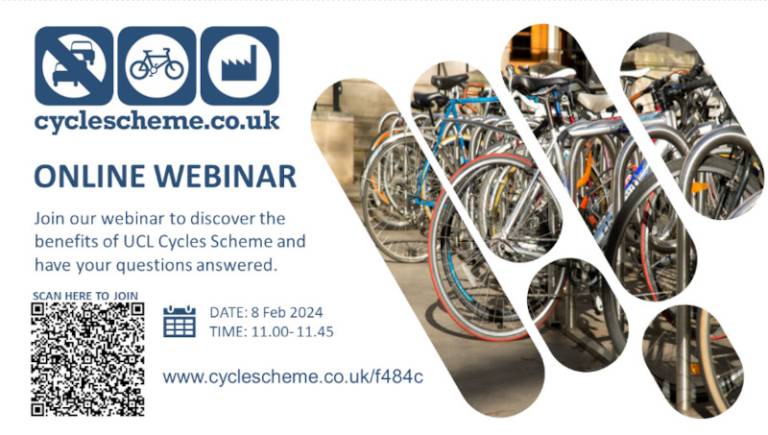 A graphic advertising the cycle scheme webinar on 8 February 2024. The graphic contains a QR code to join the meeting.