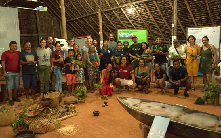 Dr Manuel Arroyo-Kalin (UCL Archaeology) with PARINÃ colleagues at the exhibition launch in February 2023. Credit: Moises Baniwa.