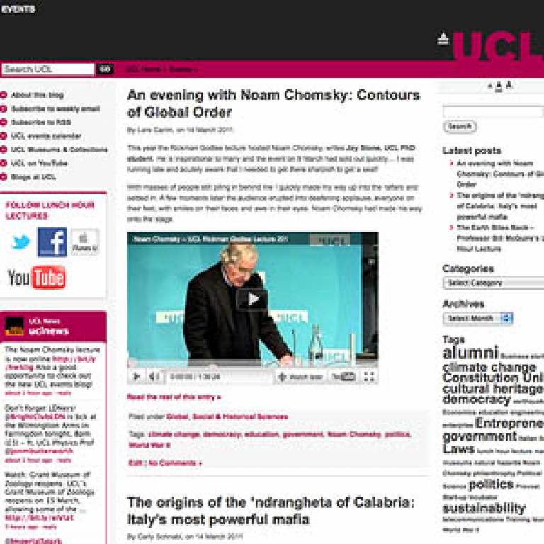 Screenshot of UCL Events blog