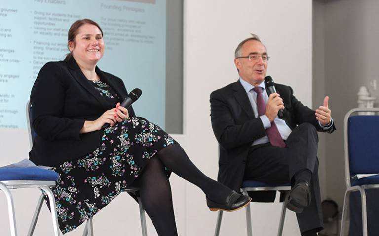Fiona Ryland and Michael Arthur at a Welcome to UCL event