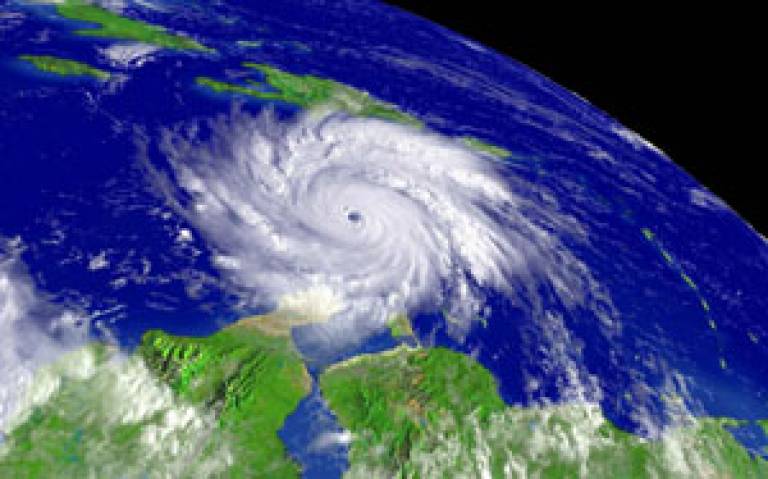 Hurricane Ivan over the Caribbean Sea on 9th September 2004. (Visible satellite image courtesy of NOAA (National Oceanic and Atmospheric Administration))