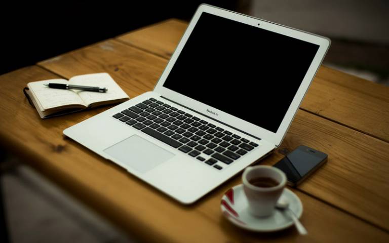 A laptop on a desk