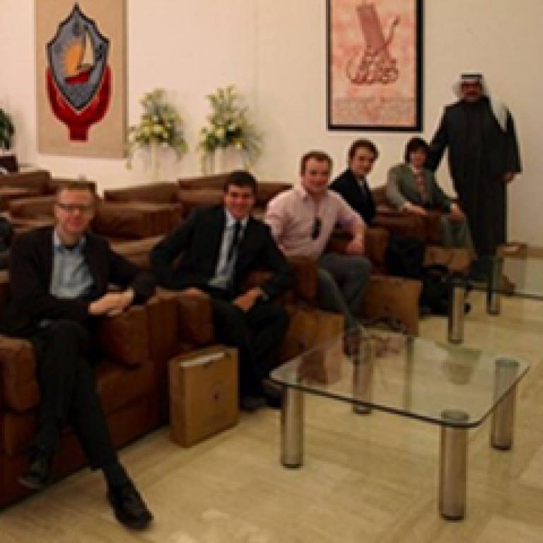 Jack Davies and other British student ambassadors sitting in the Kuwaiti Foundation for the Advancement of Science (KFAS)