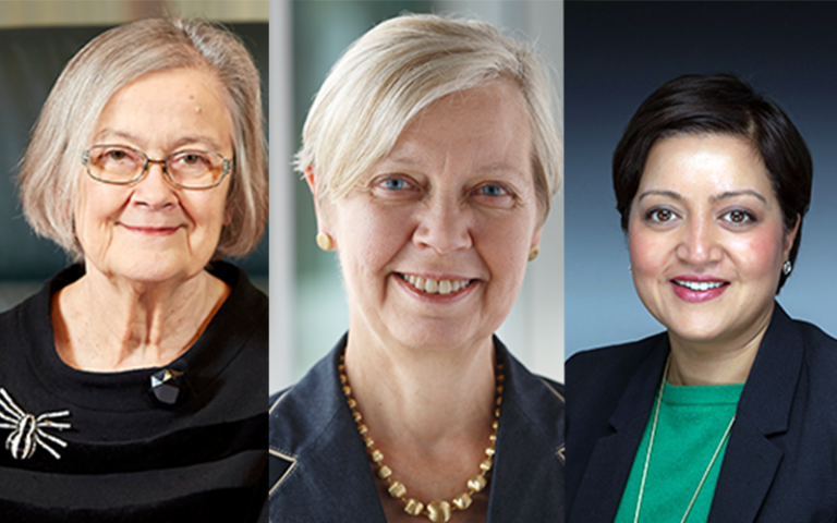 (from left to right) The Rt Hon the Baroness Hale of Richmond DBE, Dame DeAnne Julius DCMG CBE, Rokhsana Fiaz OBE