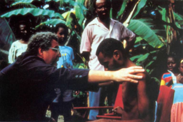 Professor Littlewood during field research clinically examines a ‘zombi’ in Haiti