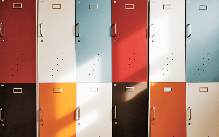 A colourful set of school lockers