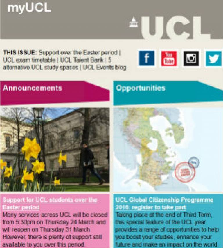 myUCL 2016 summer schedule: monthly issues from 10 June onwards