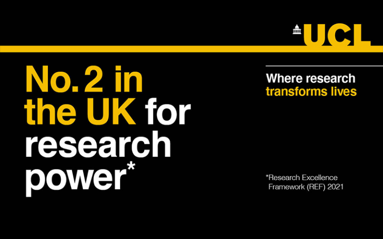 an graphic showing UCL is number 2 in the UK for research power (REF 2021)