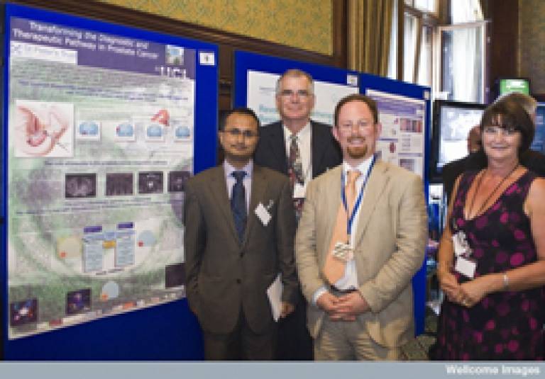 Caption 1-r: Hashim Ahmed, Jack Avery (service user at UCH), Julian Huppert (Chair of the All Parliamentary Group on Medical Research), Sue Maridaki (representing St Peters Trust charity)