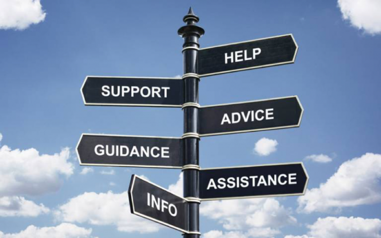 Signpost with different pointers to help, support, advice, guidance
