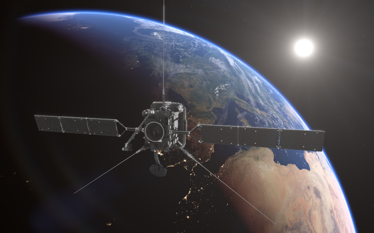 Artist's impression of Solar Orbiter during the Earth flyby