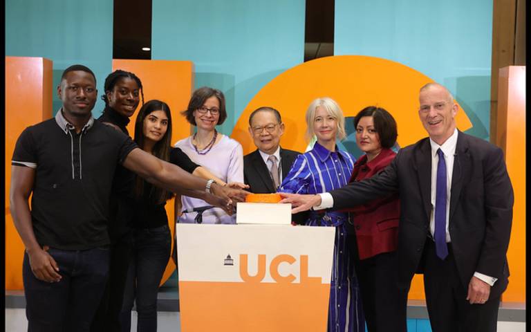 The speakers at the UCL East opening ceremony