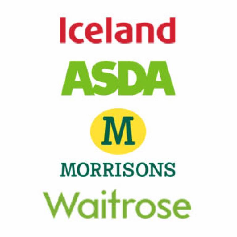 Iceland, Asda, Morrisons and Waitrose logos