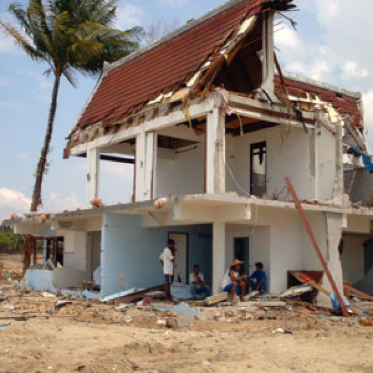 A house in Asia damaged by a tsunami