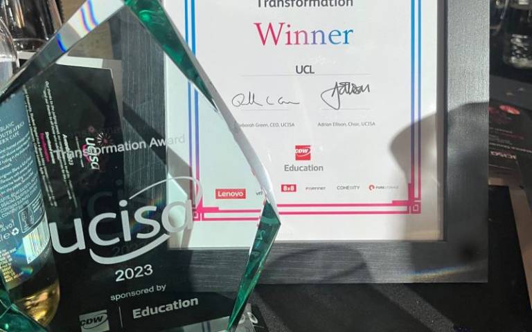 Image of UCISA award trophy won by UCL
