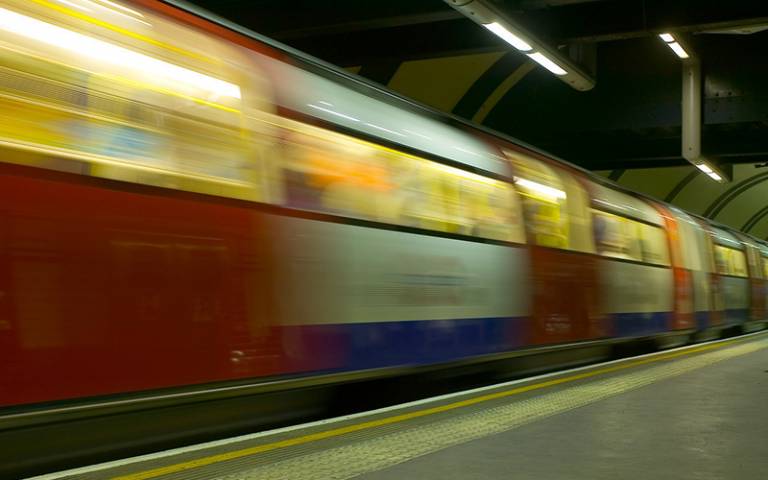 Underground train passing through Euston Square