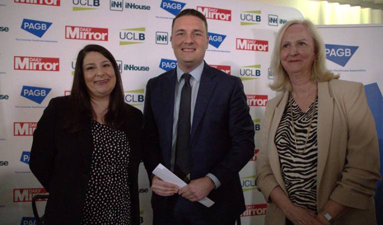 From left: Michelle Riddalls, CEO of consumer healthcare association PAGB; Wes Streeting MP, Shadow Secretary of State for Health and Social Care; Dr Anne Lane, CEO of UCLB. 