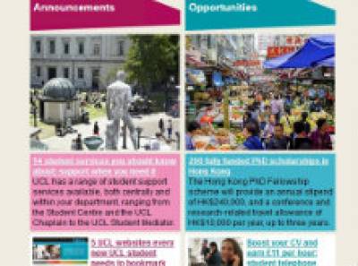 myUCL includes internal announcements, opportunities, events and news for students