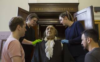 Moving Jeremy Bentham's auto-icon - removing the auto-icon from its previous cabinet