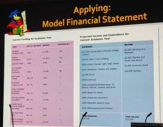 a photograph of the 'Applying: Model Financial Statement' slide used at the event.