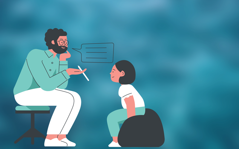 Illustration of a person speaking to a child