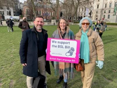 Professor Woll and colleagues at a BSL Act Now Rally 2021