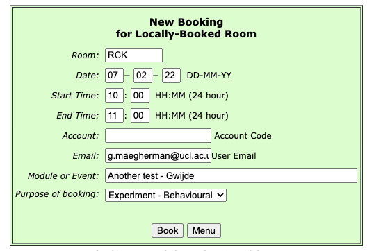 New booking page